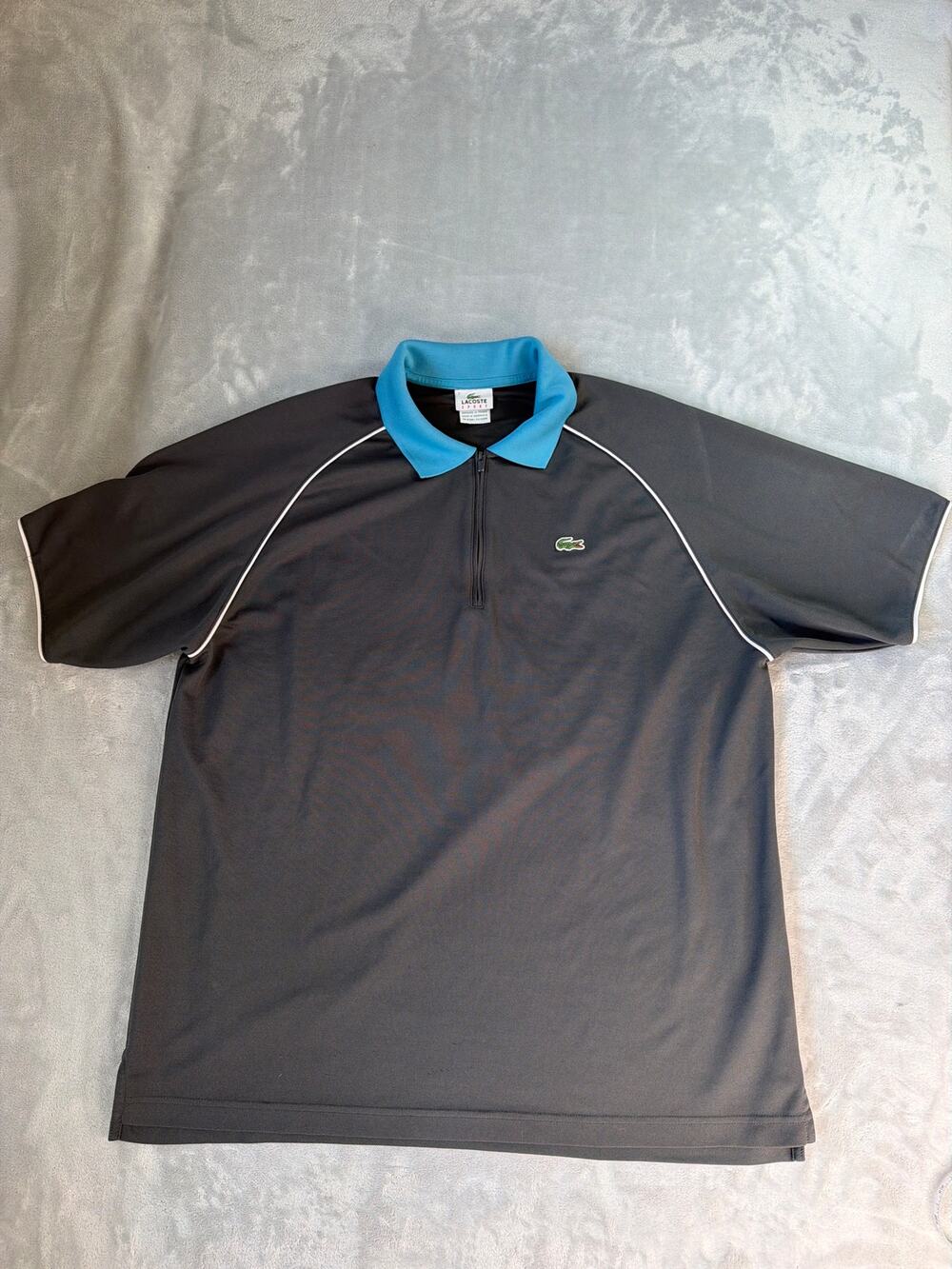 Lacoste Sport Mens Quarter Zip Polo Shirt Grey Blue Collar Piping Size 7 XXL